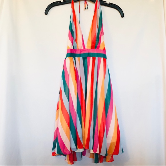 essue Dresses & Skirts - Essue - Sexy low cut bright striped cockta…